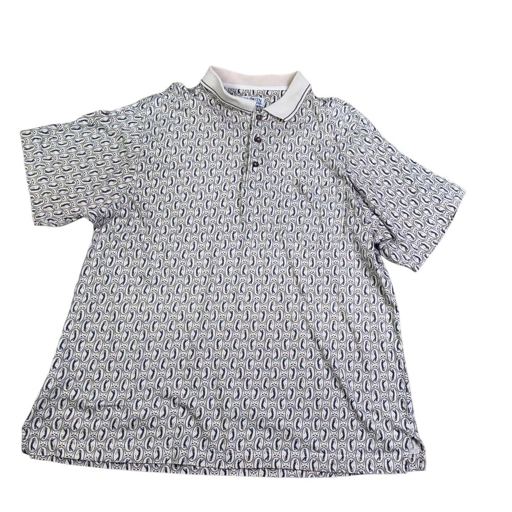 Original Penguin Polo Shirt Mens 2XL White Allover Golf Print Sport Casual